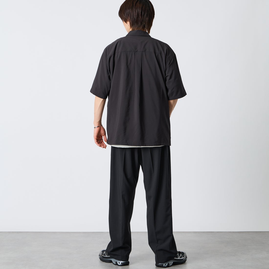 NANGA [ナンガ] PLC エクスカーション ショートスリーブシャツ [N2610-1J120A] BLK &&モデル身長：177cm 着用サイズ：L&&