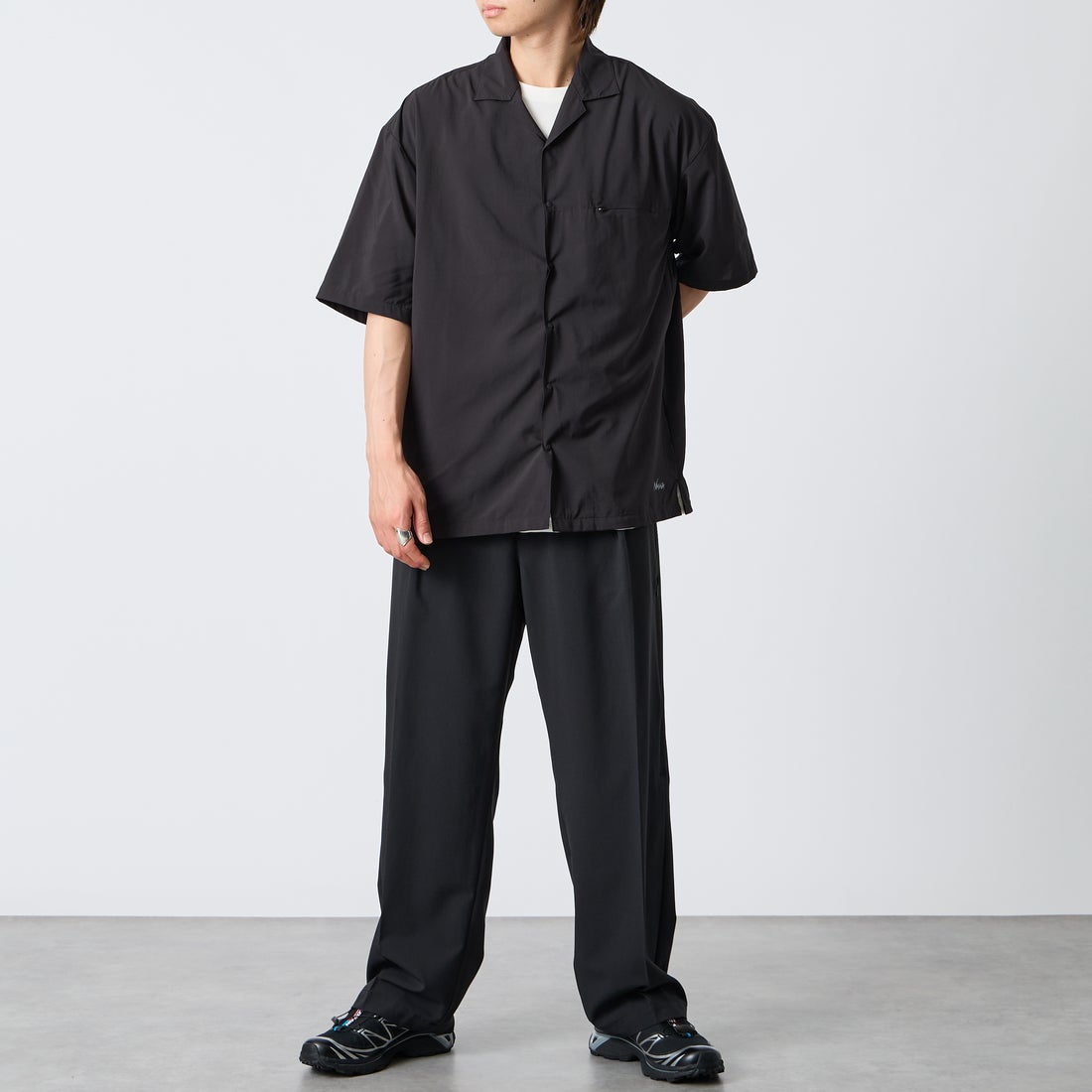 NANGA [ナンガ] PLC エクスカーション ショートスリーブシャツ [N2610-1J120A] BLK &&モデル身長：177cm 着用サイズ：L&&