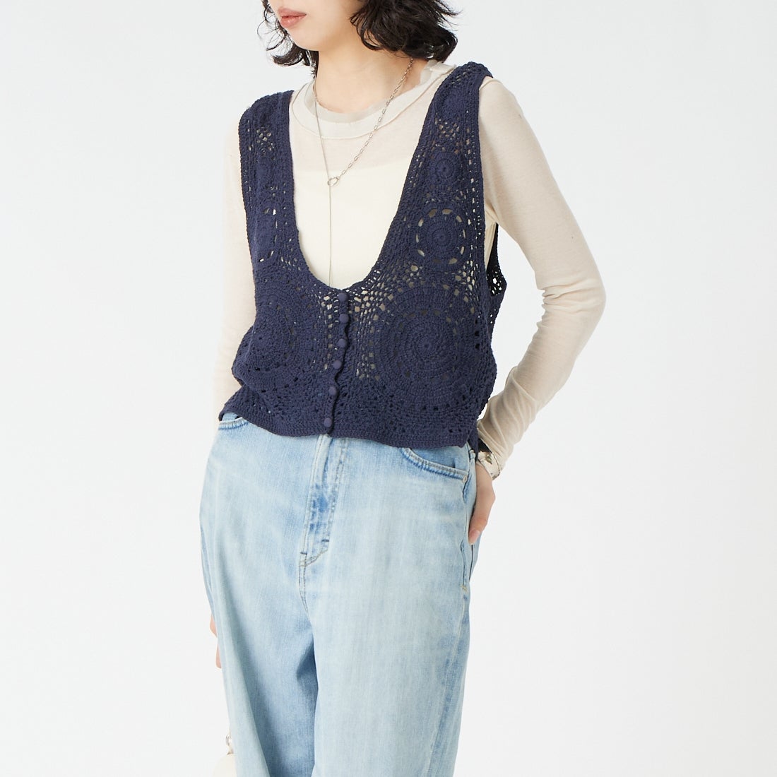 NAVY&&モデル身長：162cm 着用サイズ：F&&