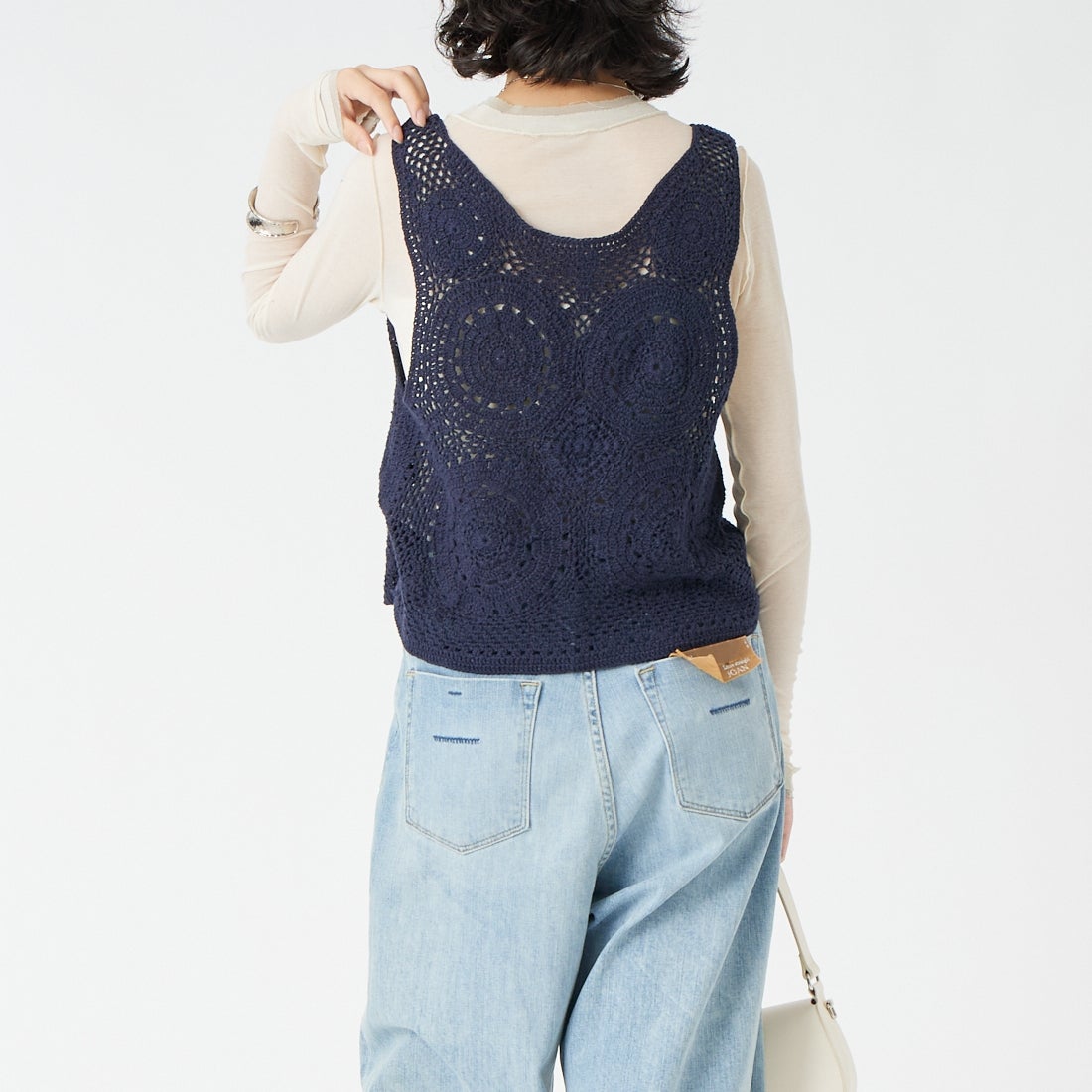 Jeans Factory Clothes [ジーンズファクトリークローズ] クロシェレースベスト [12636-PF] NAVY &&モデル身長：162cm 着用サイズ：F&&