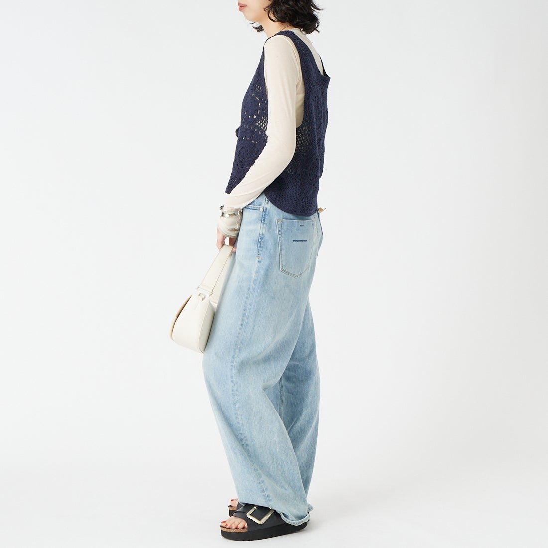 Jeans Factory Clothes [ジーンズファクトリークローズ] クロシェレースベスト [12636-PF] NAVY &&モデル身長：162cm 着用サイズ：F&&
