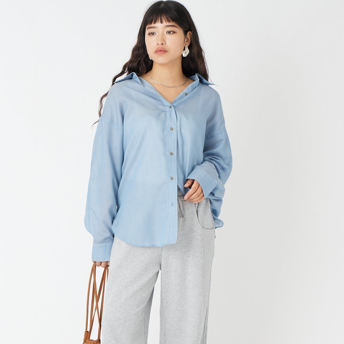 Jeans Factory Clothes [ジーンズファクトリークローズ] シアーデニムシャツ [25BL-191] ﾌﾞﾙｰ &&モデル身長：162cm 着用サイズ：F&&