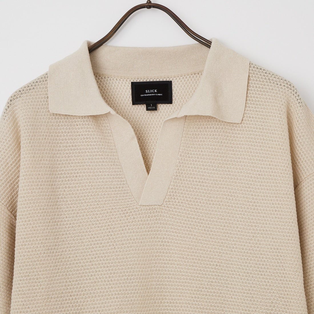 SLICK [スリック] リネンミックス シアーメッシュニット スキッパーポロシャツ [5250264] 902 ECRU