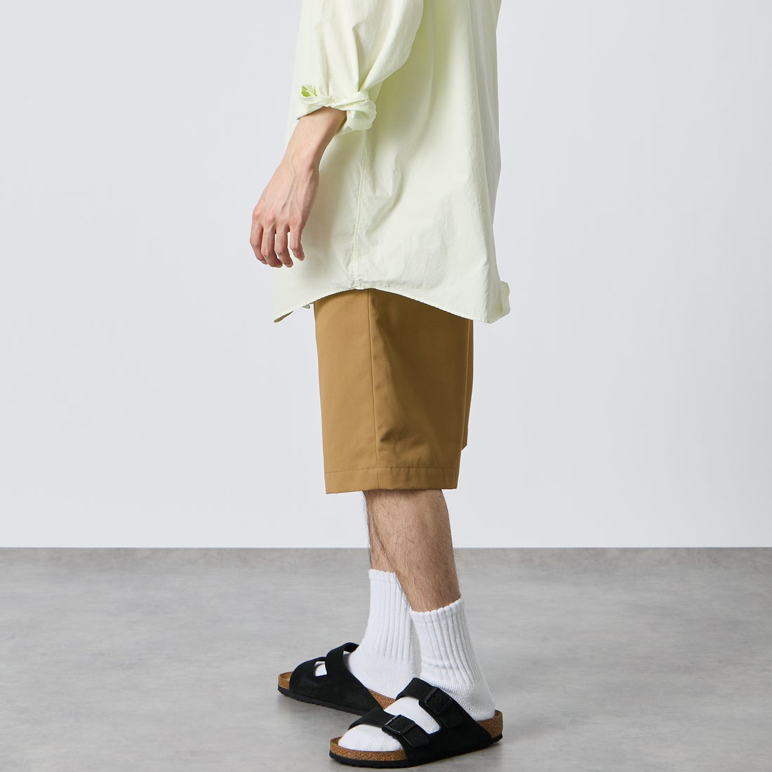 FRED PERRY [フレッドペリー] 別注 ワンポイントロゴ刺繍 テニストラウザーバミューダショーツ [FPM-26S-048JF] SHADED STO &&モデル身長：168cm 着用サイズ：M&&