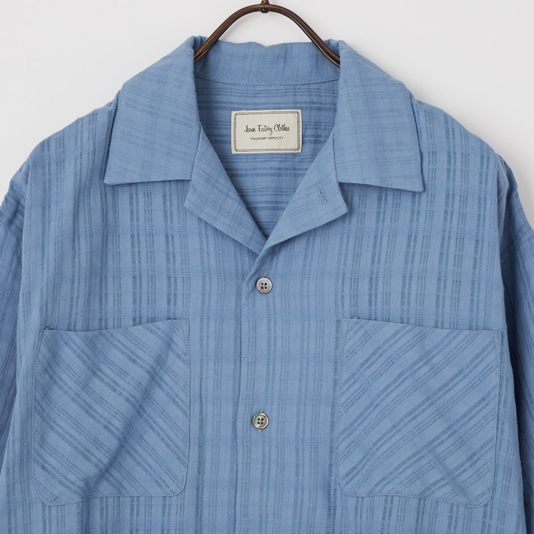 Jeans Factory Clothes [ジーンズファクトリークローズ] シアーエラスティックヘムオープンカラーシャツ [JFC-262-044] BLUE