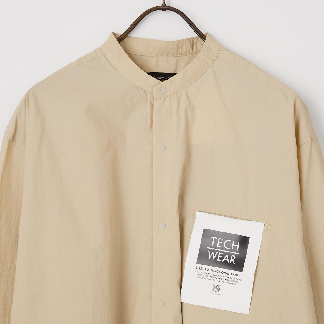 Jeans Factory Clothes [ジーンズファクトリークローズ] ナイロンリップロングスリーブバンドカラーシャツ [EPC-61102] 1 BEIGE