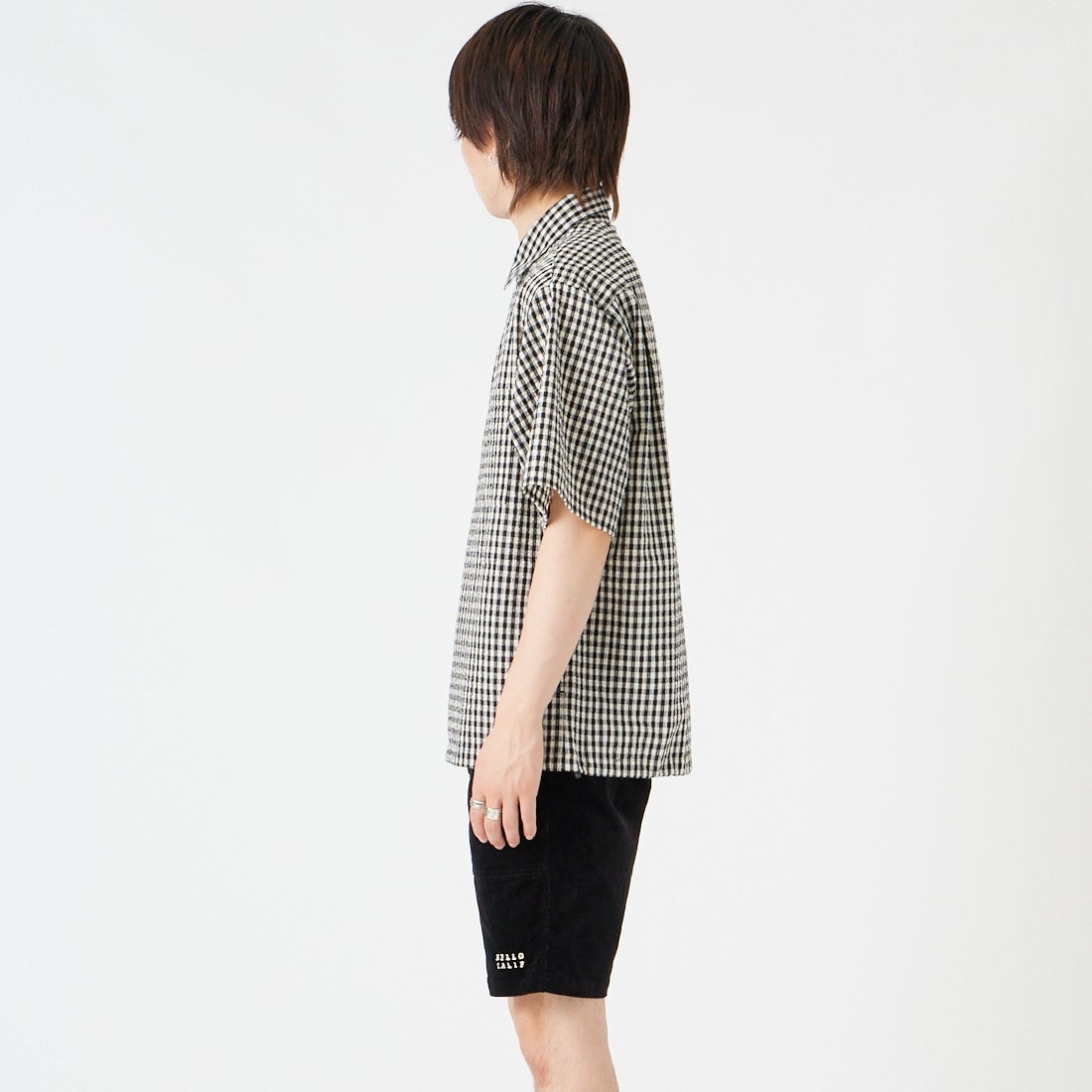Jeans Factory Clothes [ジーンズファクトリークローズ] シアサッカードロストシャツ [JFC-262-017] BK.GNGM CK &&モデル身長：177cm 着用サイズ：M&&