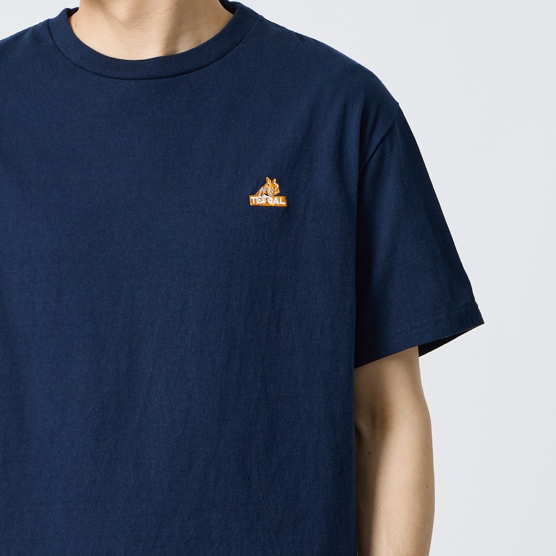 The Endless Summer [エンドレスサマー] 別注 TES CAL ワンポイントロゴ刺繍バックプリントTシャツ [FH-26574503-JF] NAVY &&モデル身長：168cm 着用サイズ：M&&