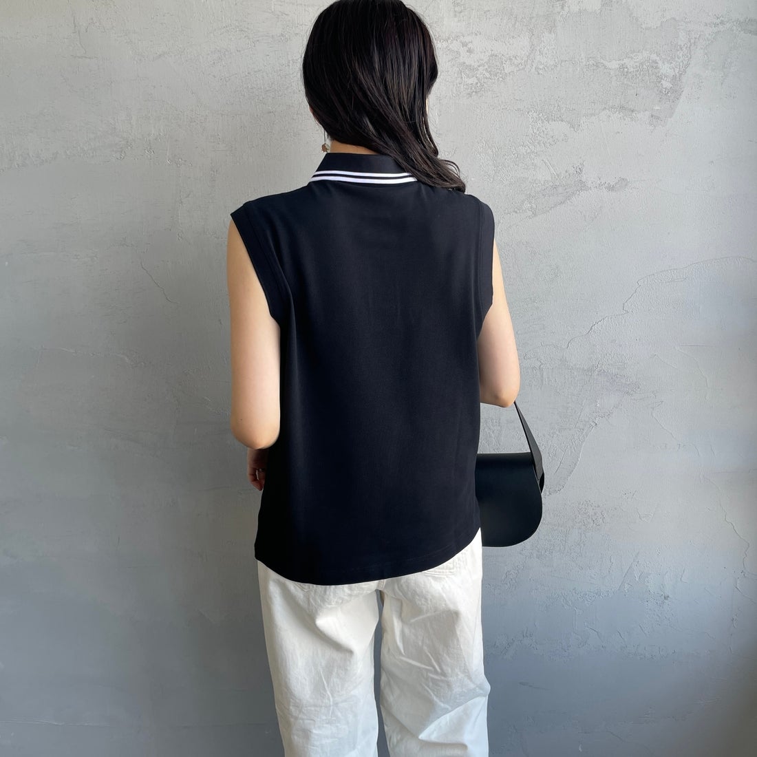 FRED PERRY [フレッドペリー] スリーブレスポロシャツ [G7200] 350 BLACK &&モデル身長：160cm 着用サイズ：10&&