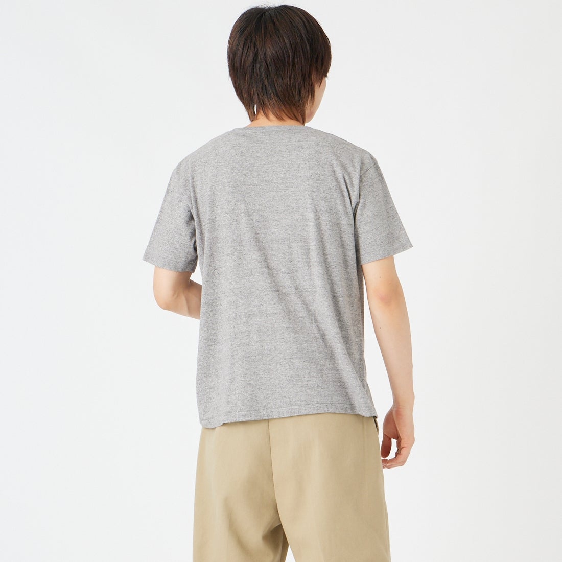 Health knit [ヘルスニット] トンプキンス ヘンリーネックショートスリーブTシャツ [212] H.GRAY &&モデル身長：177cm 着用サイズ：M&&