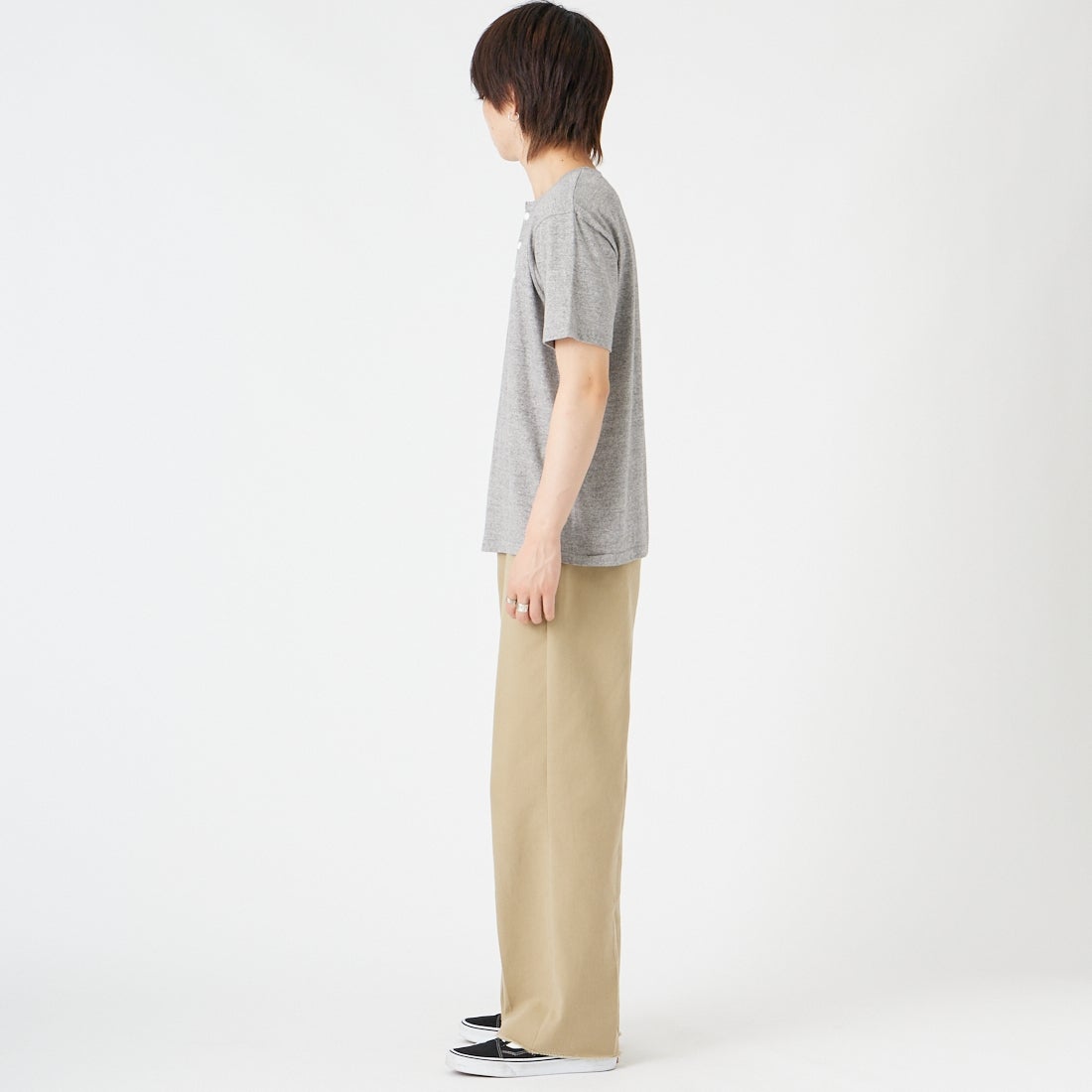 Health knit [ヘルスニット] トンプキンス ヘンリーネックショートスリーブTシャツ [212] H.GRAY &&モデル身長：177cm 着用サイズ：M&&