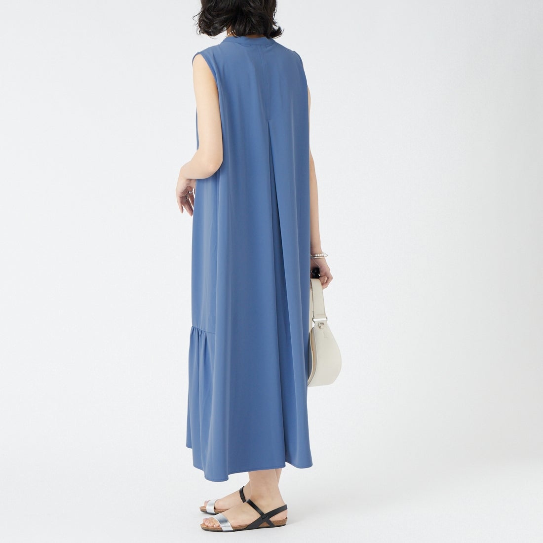 Jf Ready Made [ジェイエフレディメイド] ダブルクロスヘンリー切替ワンピース [4126164] ﾌﾞﾙｰ &&モデル身長：162cm 着用サイズ：F&&