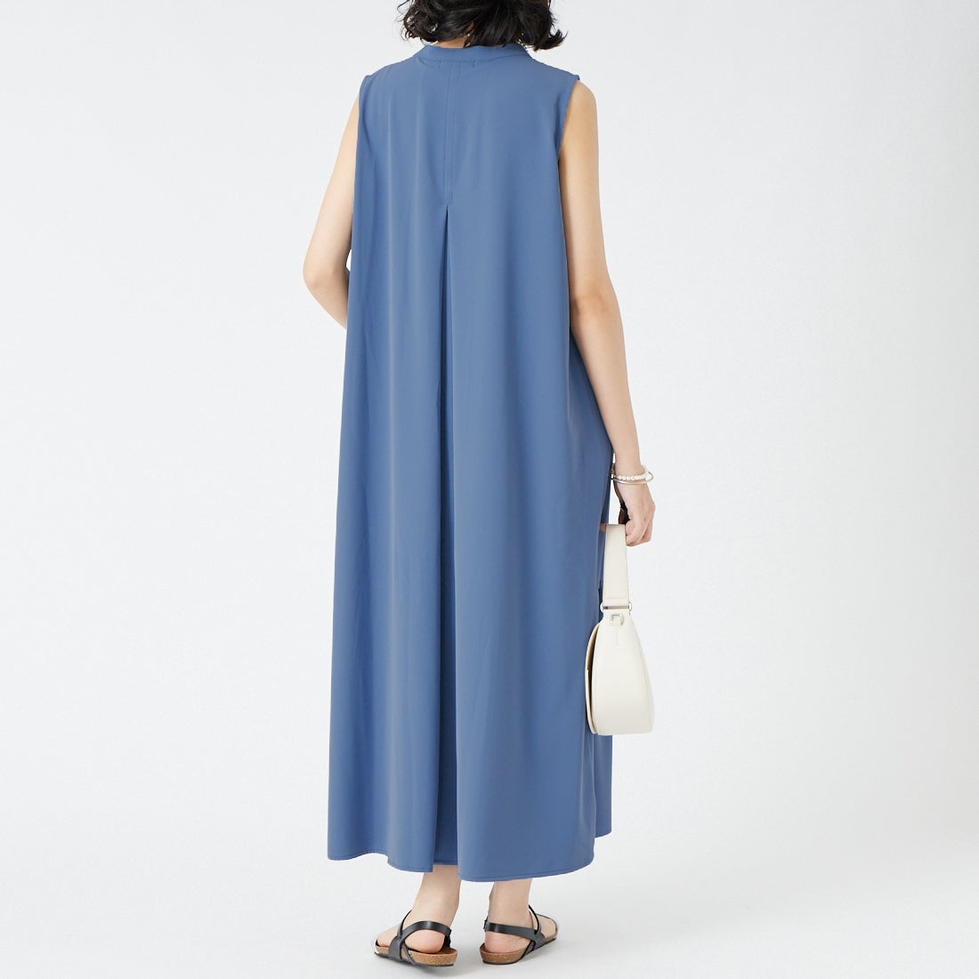 Jf Ready Made [ジェイエフレディメイド] ダブルクロスヘンリー切替ワンピース [4126164] ﾌﾞﾙｰ &&モデル身長：162cm 着用サイズ：F&&