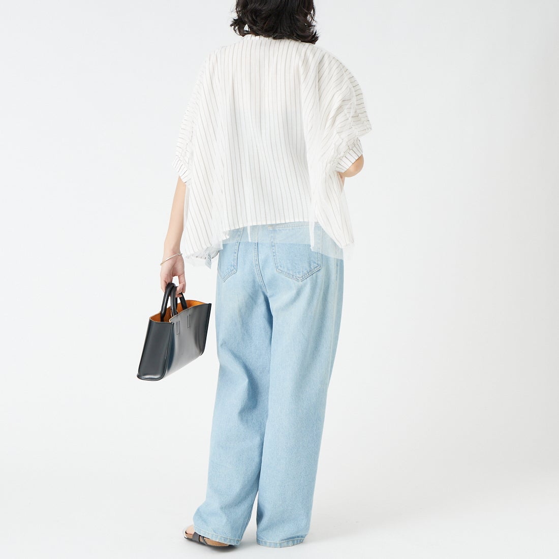 Jf Ready Made [ジェイエフレディメイド] チュールレイヤーショートシャツ [293-35120] ｵﾌｽﾄﾗｲﾌﾟ/ｵ &&モデル身長：162cm 着用サイズ：F&&
