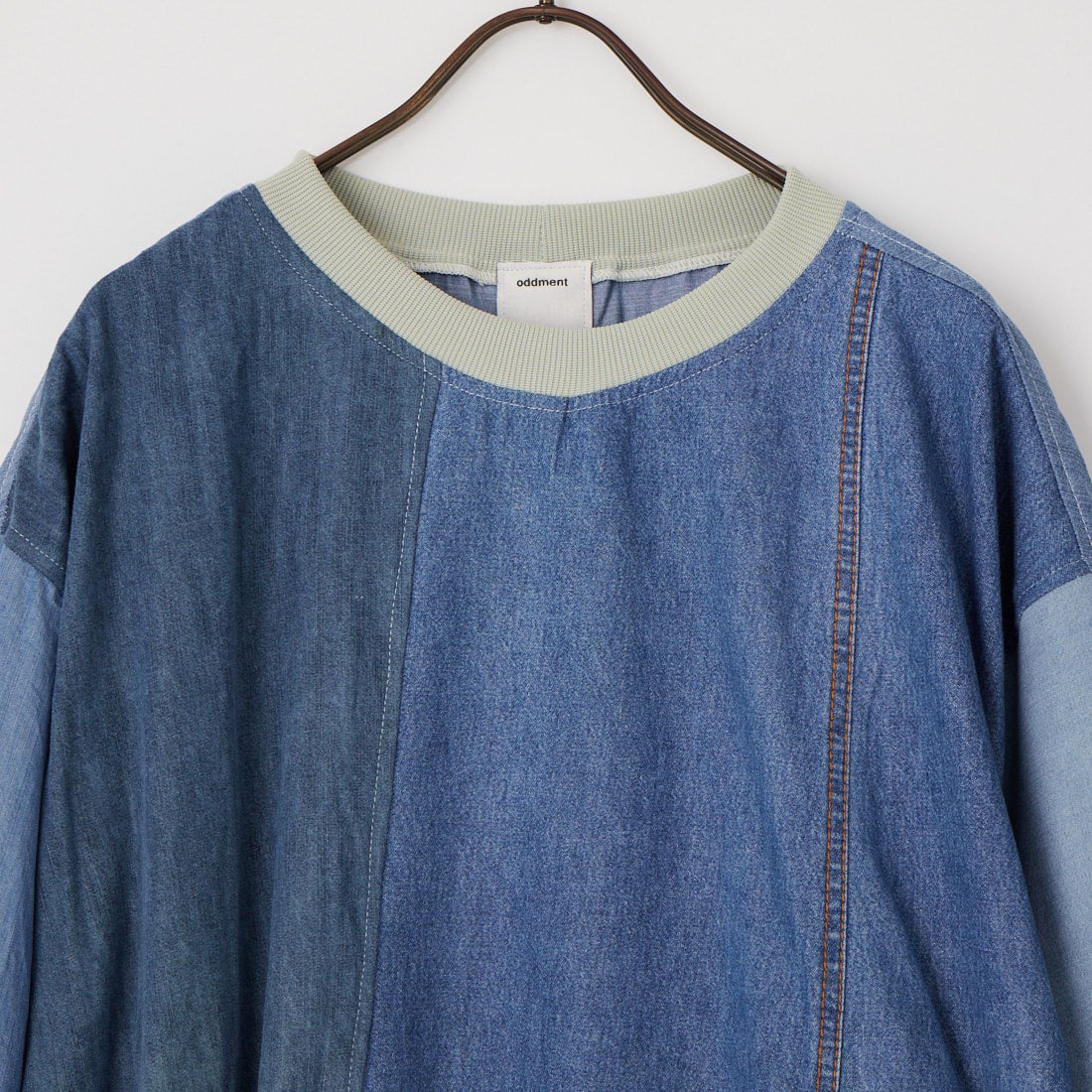 ODDMENT [オッドメント] ライトデニム リメイクショートスリーブTシャツ [SS-CREW-LIGHT-DENIM] DENIM