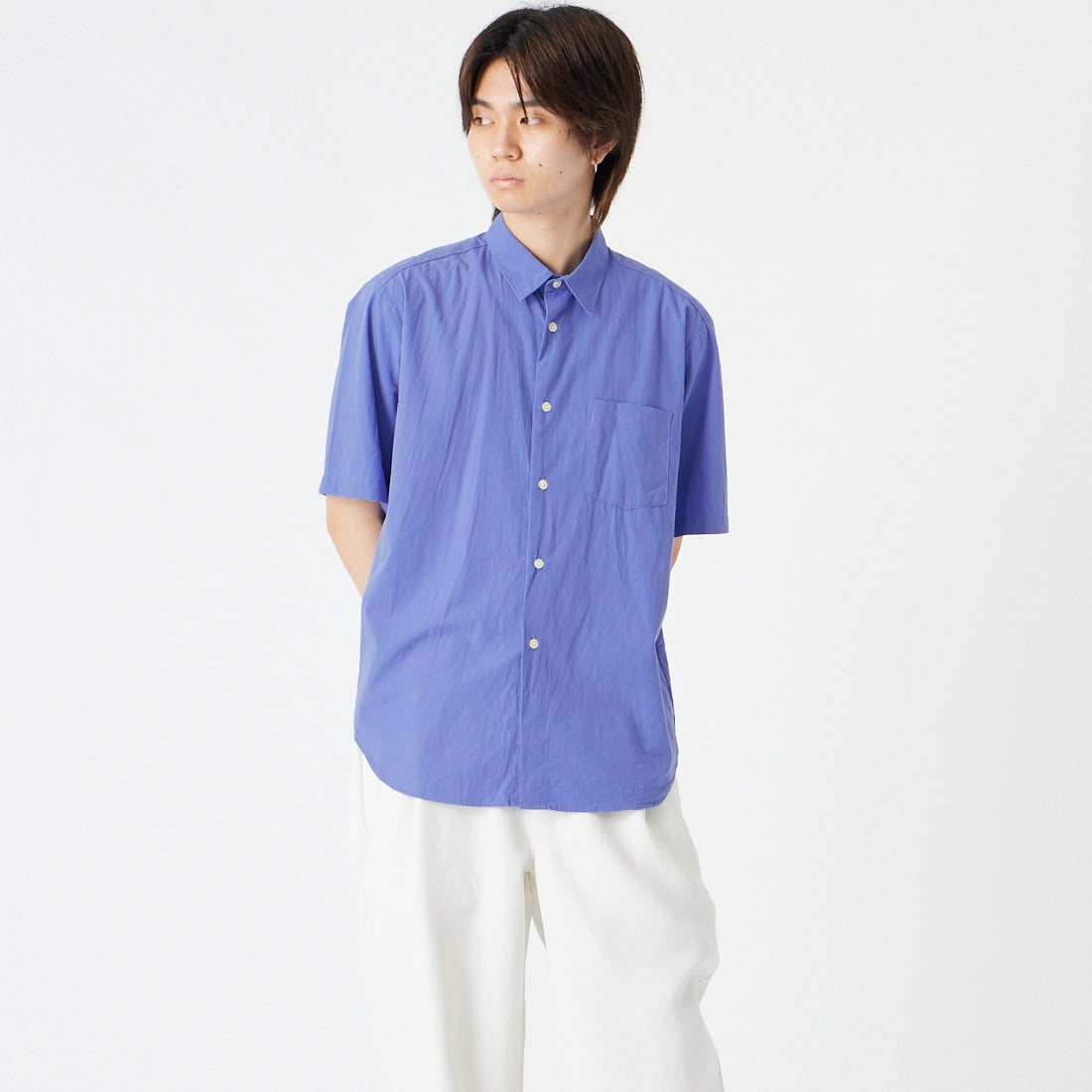 MANUAL ALPHABET [マニュアルアルファベット] ワッシャーブロードルーズフィットシャツ [MA-S-832] BLUE &&モデル身長：177cm 着用サイズ：2&&