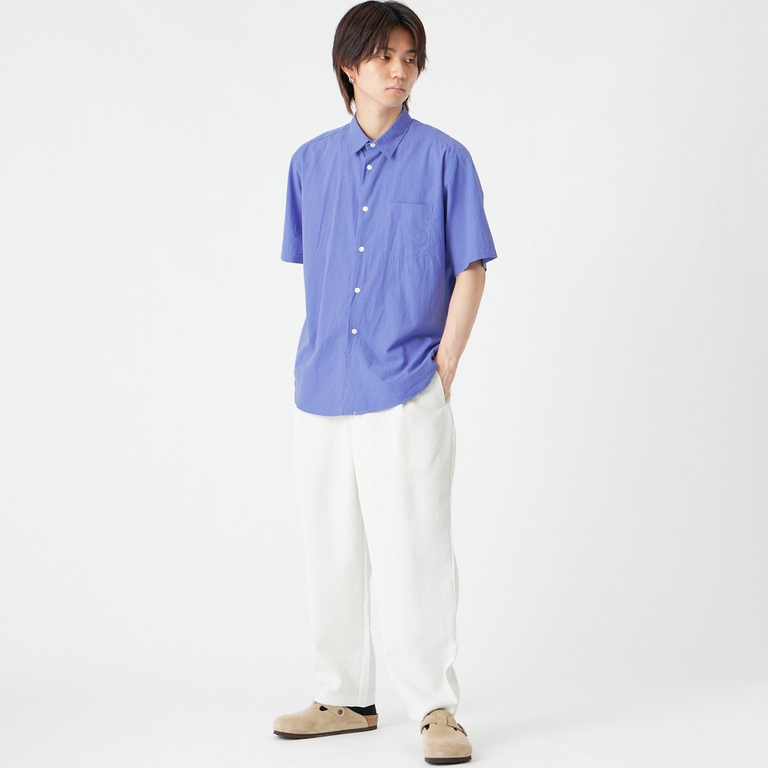 MANUAL ALPHABET [マニュアルアルファベット] ワッシャーブロードルーズフィットシャツ [MA-S-832] BLUE &&モデル身長：177cm 着用サイズ：2&&