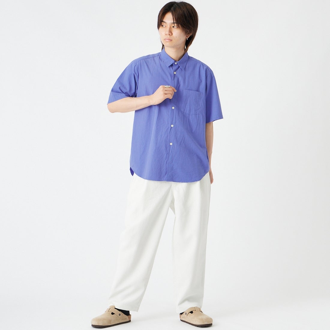 MANUAL ALPHABET [マニュアルアルファベット] ワッシャーブロードルーズフィットシャツ [MA-S-832] BLUE &&モデル身長：177cm 着用サイズ：2&&