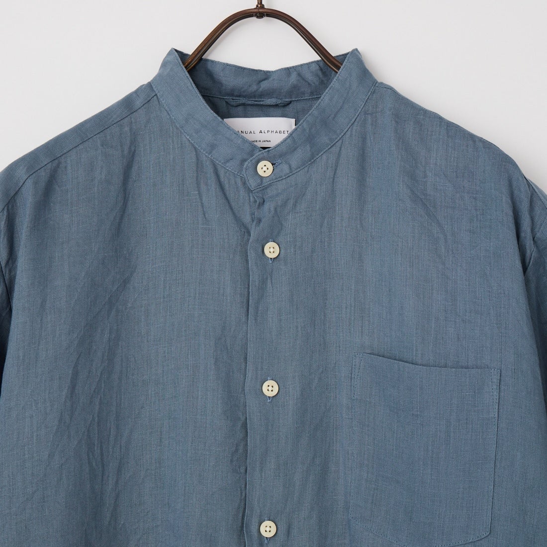 MANUAL ALPHABET [マニュアルアルファベット] 麻キャンバス ルーズフィットバンドカラーシャツ [MA-S-835] BLUE