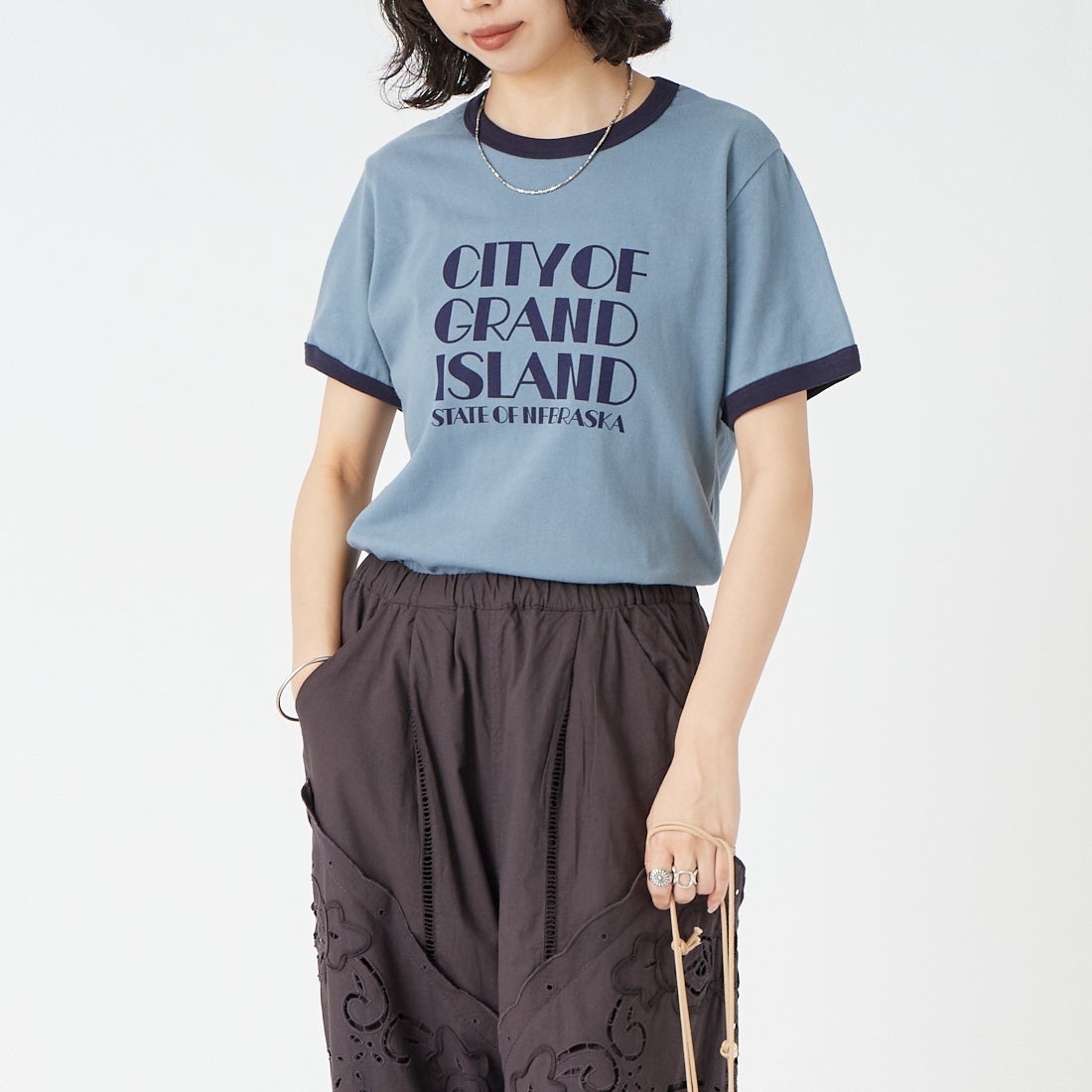 SCREEN STARS [スクリーンスターズ] 別注 プリントリンガーTシャツ [2622-232IN-JF] BLUE &&モデル身長：162cm 着用サイズ：F&&