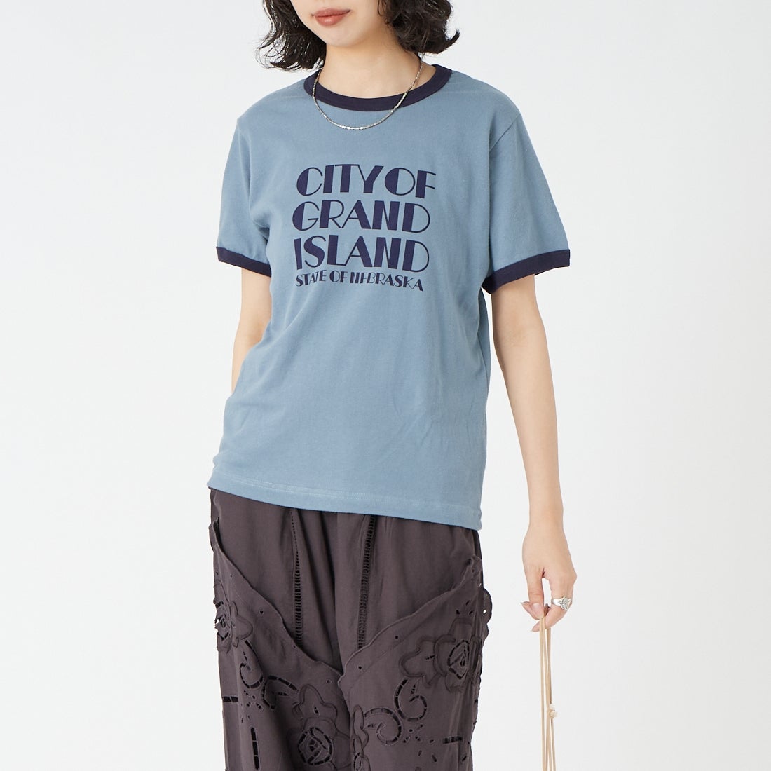 SCREEN STARS [スクリーンスターズ] 別注 プリントリンガーTシャツ [2622-232IN-JF] BLUE &&モデル身長：162cm 着用サイズ：F&&