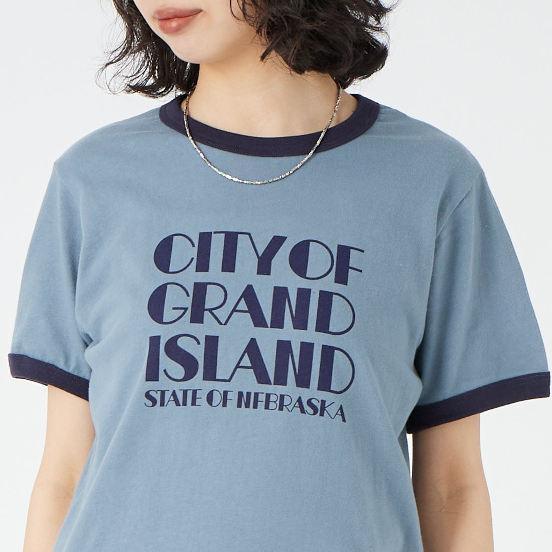 SCREEN STARS [スクリーンスターズ] 別注 プリントリンガーTシャツ [2622-232IN-JF] BLUE &&モデル身長：162cm 着用サイズ：F&&