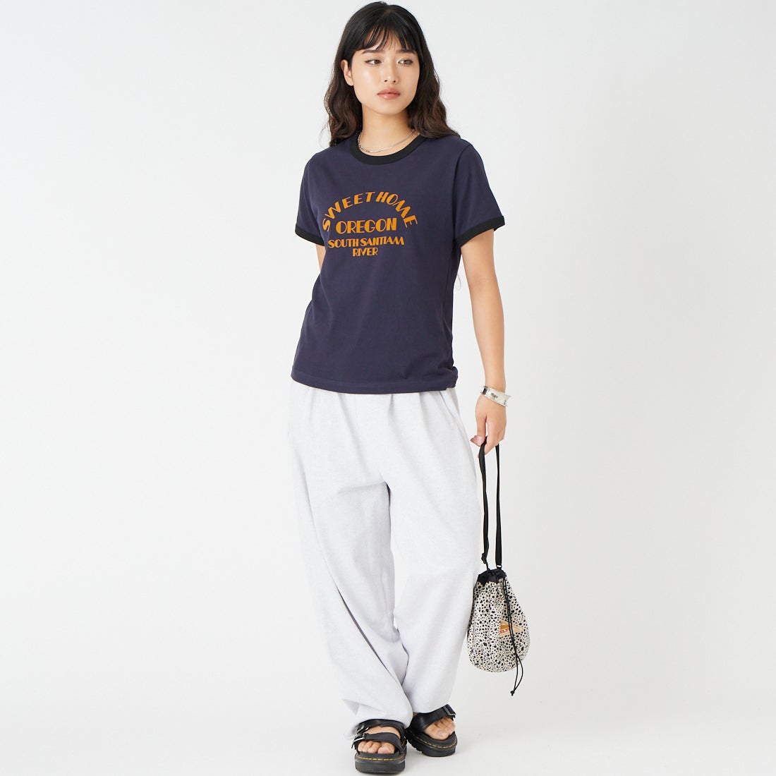 SCREEN STARS [スクリーンスターズ] 別注 プリントリンガーTシャツ [2622-232IN-JF] NAVY &&モデル身長：162cm 着用サイズ：F&&