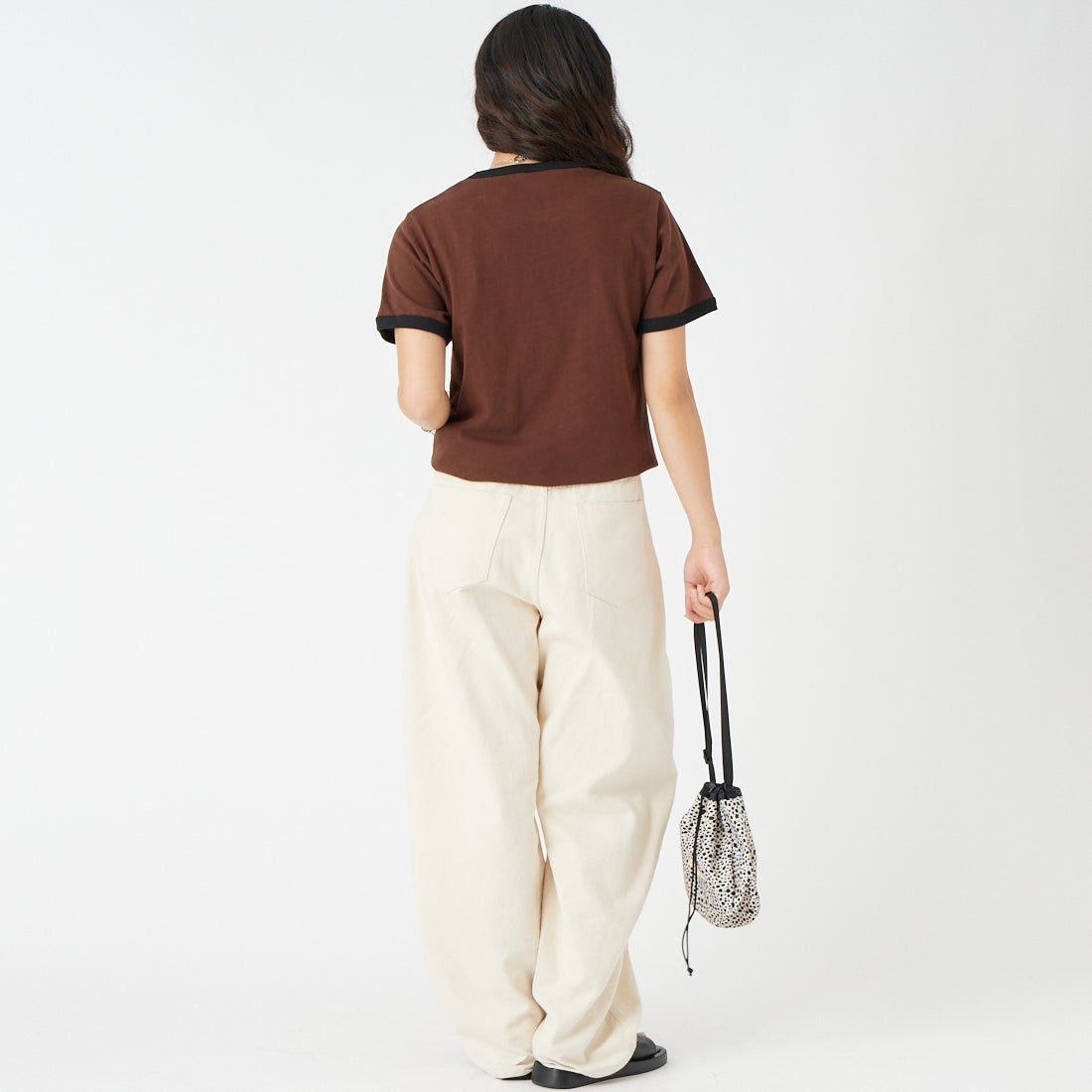 SCREEN STARS [スクリーンスターズ] 別注 プリントリンガーTシャツ [2622-232IN-JF] BROWN &&モデル身長：162cm 着用サイズ：F&&
