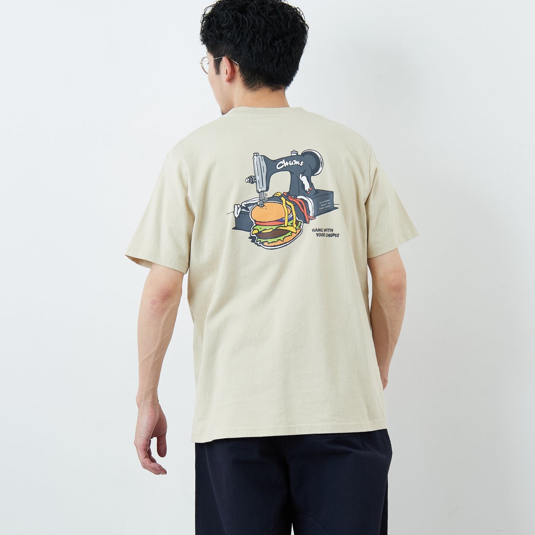 CHUMS [チャムス] ハンドメイドハンバーガーTシャツ [CH01-2740] G057 GREIG &&モデル身長：167cm 着用サイズ：L&&
