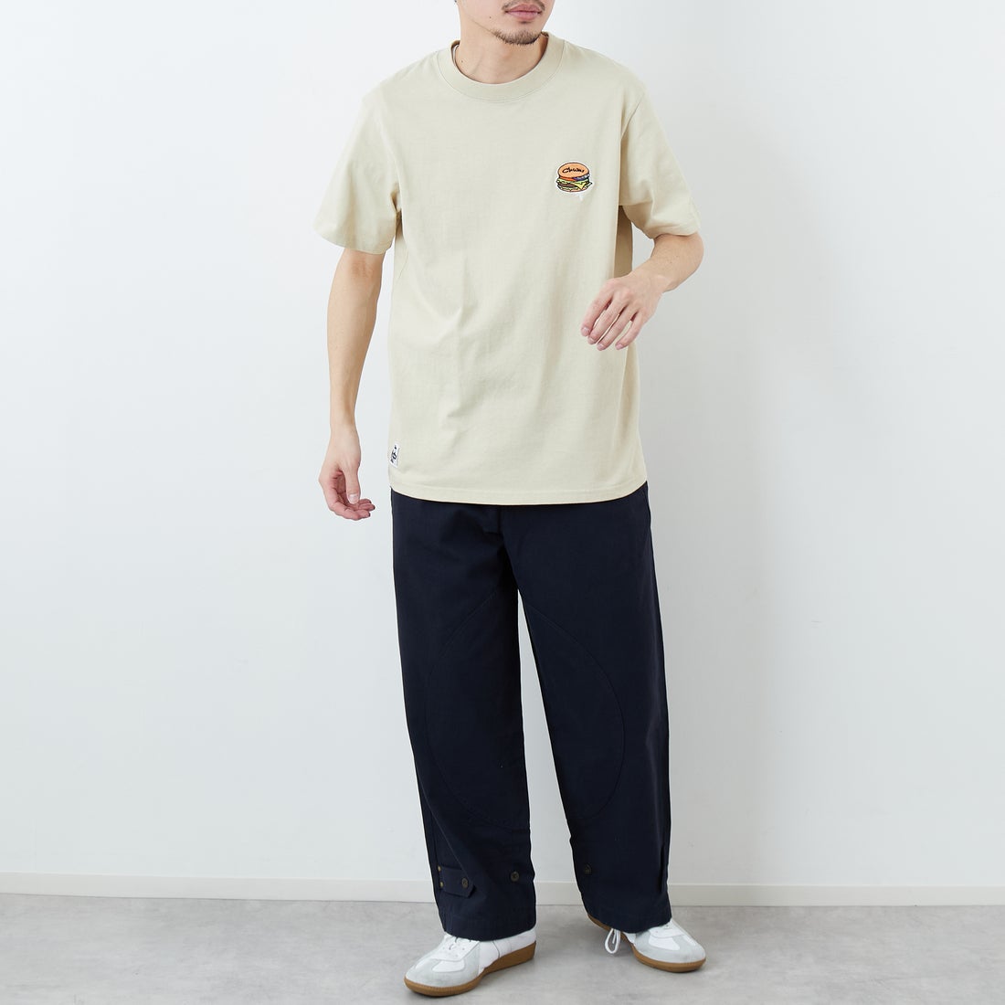 CHUMS [チャムス] ハンドメイドハンバーガーTシャツ [CH01-2740] G057 GREIG &&モデル身長：167cm 着用サイズ：L&&