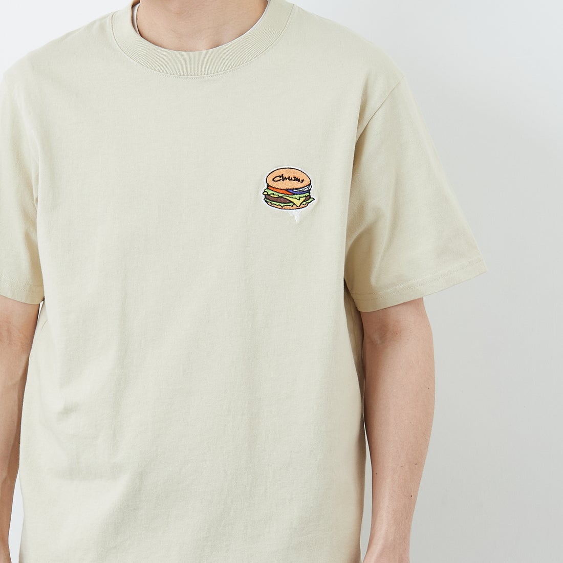 CHUMS [チャムス] ハンドメイドハンバーガーTシャツ [CH01-2740] G057 GREIG &&モデル身長：167cm 着用サイズ：L&&