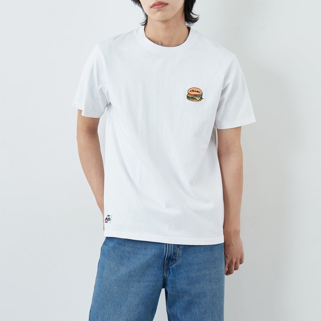 CHUMS [チャムス] ハンドメイドハンバーガーTシャツ [CH01-2740] W001 WHITE &&モデル身長：179cm 着用サイズ：L&&