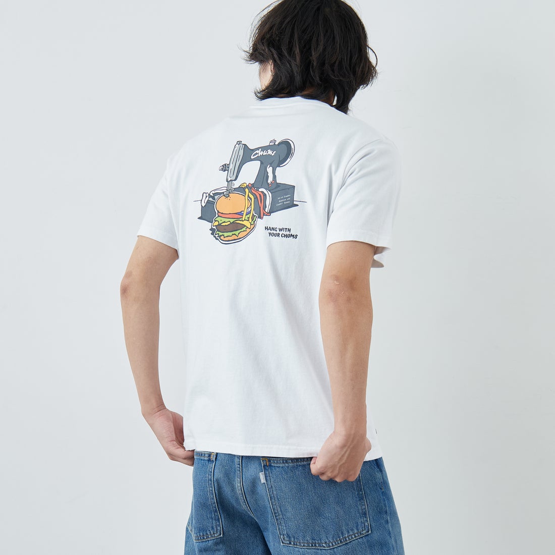 CHUMS [チャムス] ハンドメイドハンバーガーTシャツ [CH01-2740] W001 WHITE &&モデル身長：179cm 着用サイズ：L&&