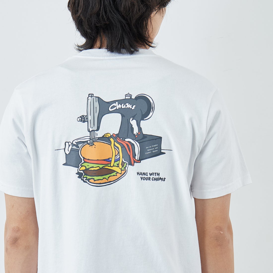 CHUMS [チャムス] ハンドメイドハンバーガーTシャツ [CH01-2740] W001 WHITE &&モデル身長：179cm 着用サイズ：L&&