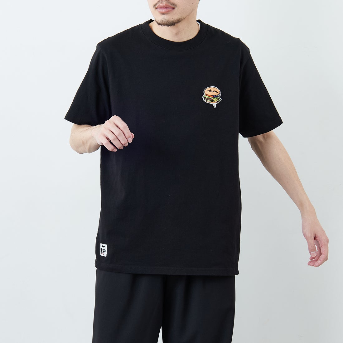 CHUMS [チャムス] ハンドメイドハンバーガーTシャツ [CH01-2740] K001 BLACK &&モデル身長：167cm 着用サイズ：L&&