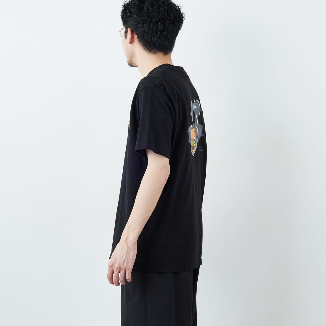 CHUMS [チャムス] ハンドメイドハンバーガーTシャツ [CH01-2740] K001 BLACK &&モデル身長：167cm 着用サイズ：L&&