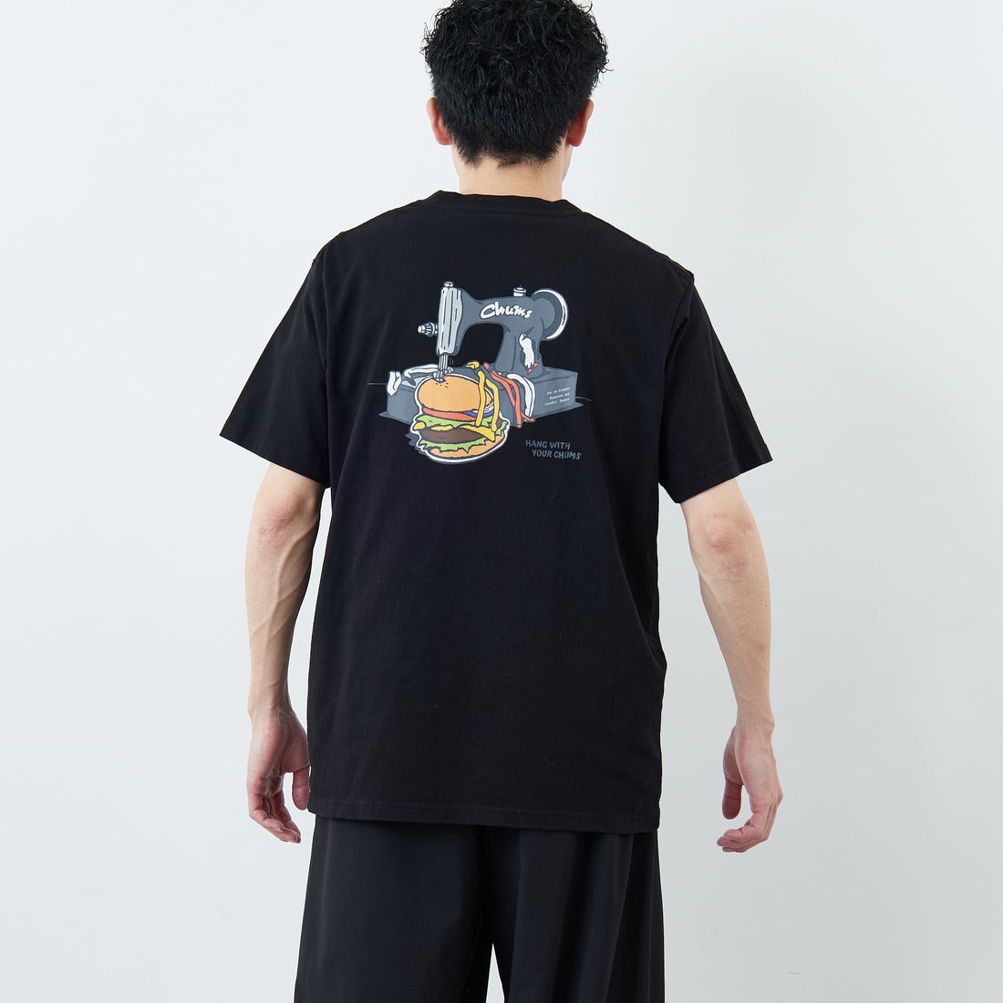 CHUMS [チャムス] ハンドメイドハンバーガーTシャツ [CH01-2740] K001 BLACK &&モデル身長：167cm 着用サイズ：L&&
