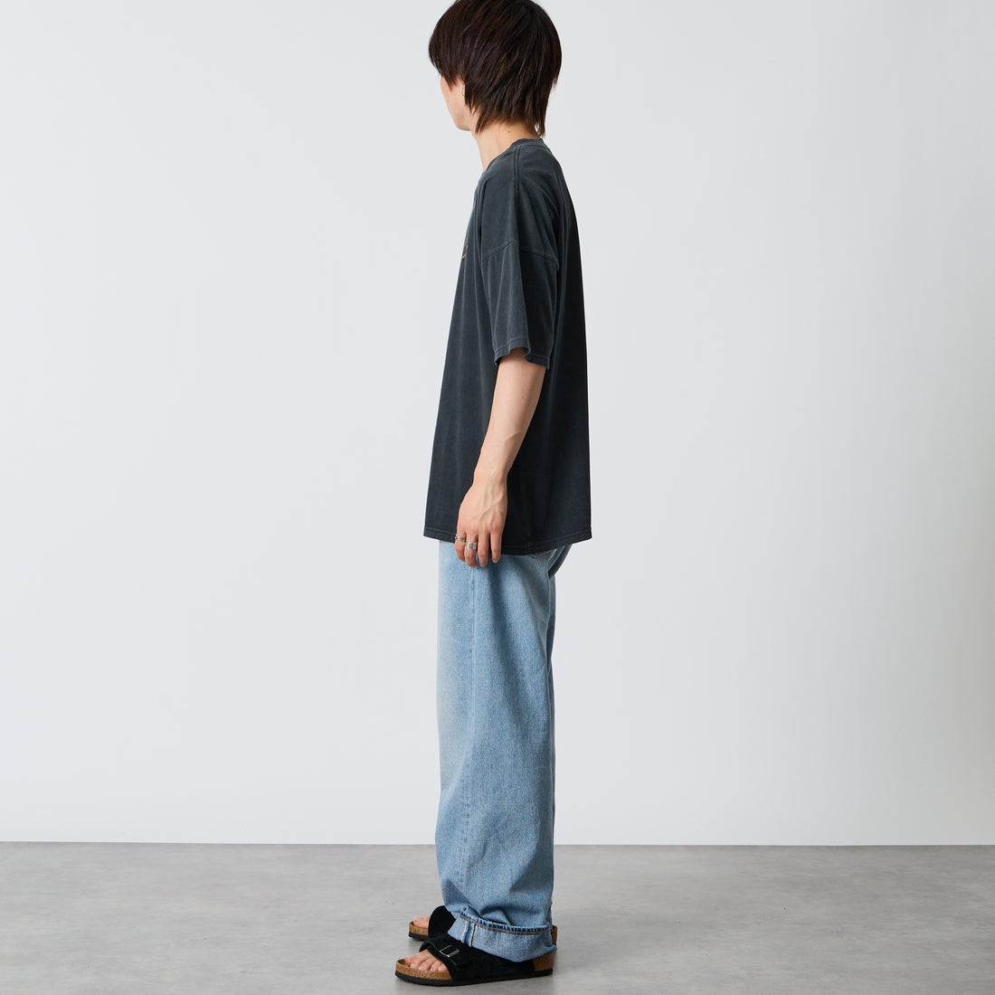 REMI RELIEF [レミレリーフ] 別注 SP加工ビッグプリントTシャツ L.S.U [RN30389188-JF] BLACK &&モデル身長：177cm 着用サイズ：M&&