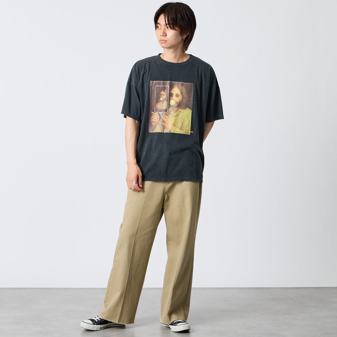 REMI RELIEF [レミレリーフ] 別注 SP加工ビッグプリントTシャツ ART [RN30389157-JF] BLACK &&モデル身長：177cm 着用サイズ：S&&