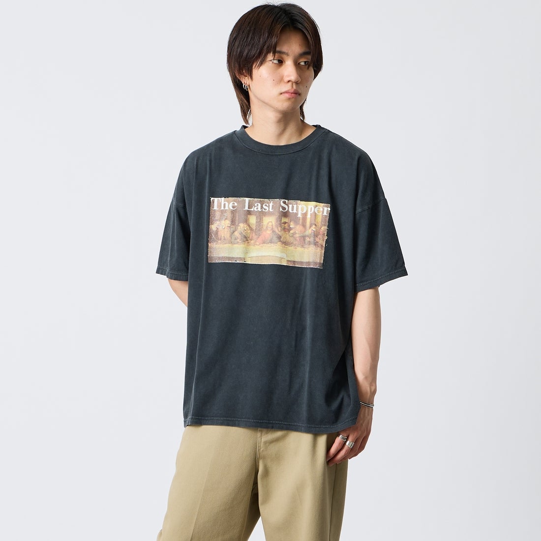 REMI RELIEF [レミレリーフ] 別注 SP加工ビッグプリントTシャツ THE LAST SUPPER [RN30389155-JF] BLACK &&モデル身長：177cm 着用サイズ：S&&