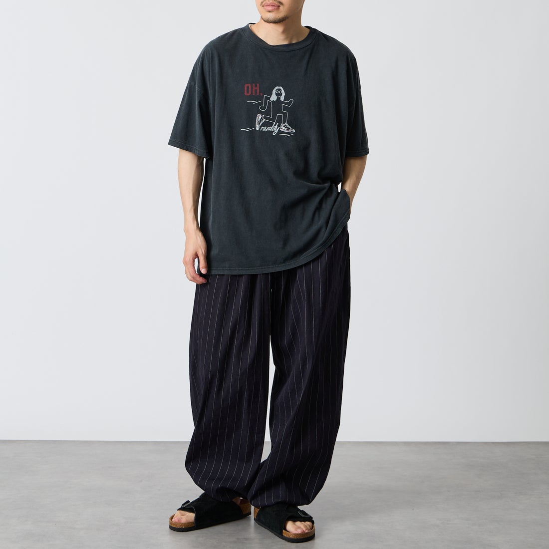 REMI RELIEF [レミレリーフ] 別注 SP加工ビッグプリントTシャツ OH. [RN30389143-JF] BLACK &&モデル身長：168cm 着用サイズ：S&&