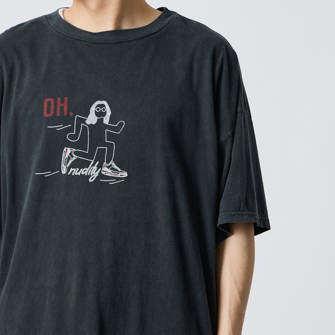 REMI RELIEF [レミレリーフ] 別注 SP加工ビッグプリントTシャツ OH. [RN30389143-JF] BLACK &&モデル身長：168cm 着用サイズ：S&&