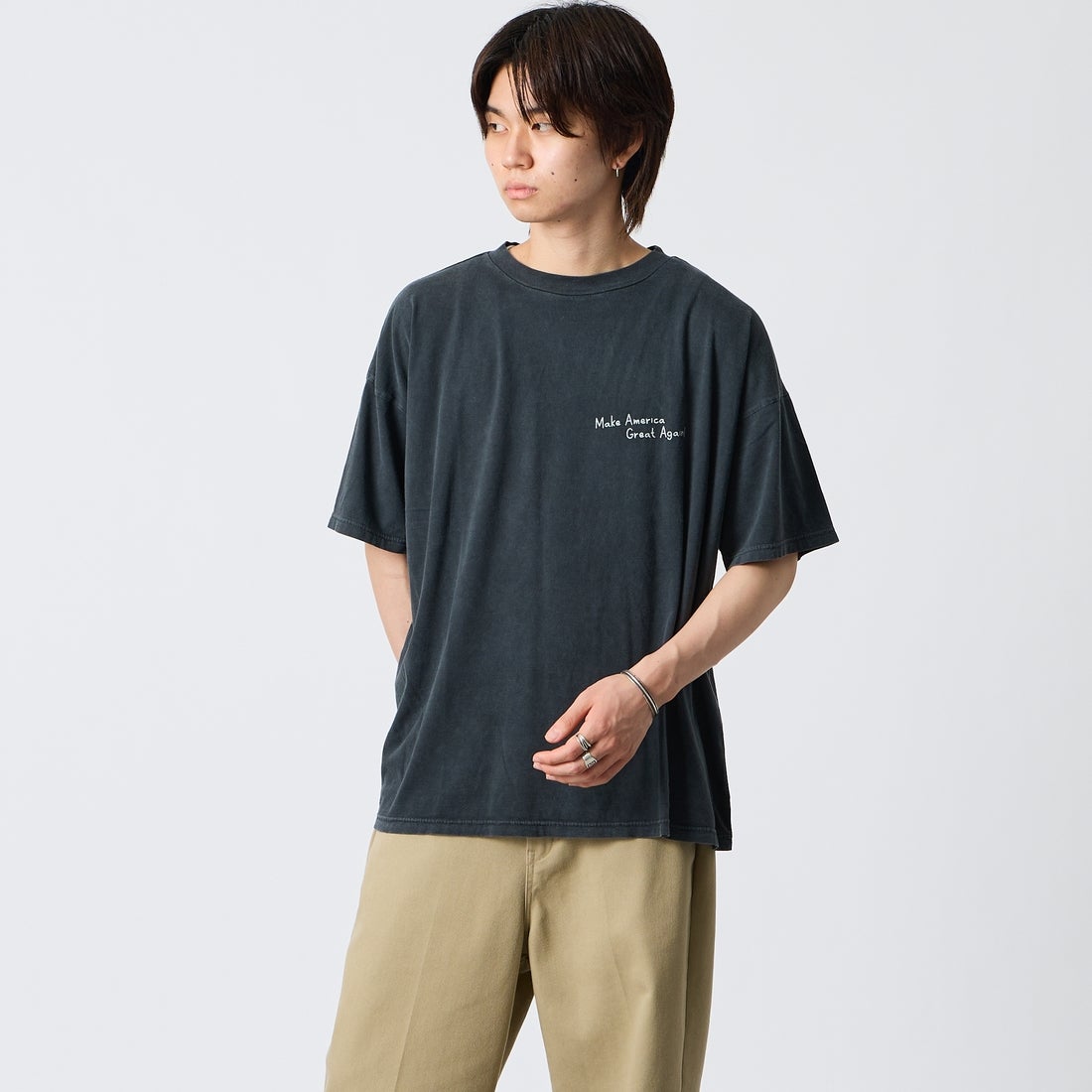 REMI RELIEF [レミレリーフ] 別注 SP加工ビッグプリントTシャツ RANDOM PRINT [RN30389197-JF] BLACK &&モデル身長：177cm 着用サイズ：S&&