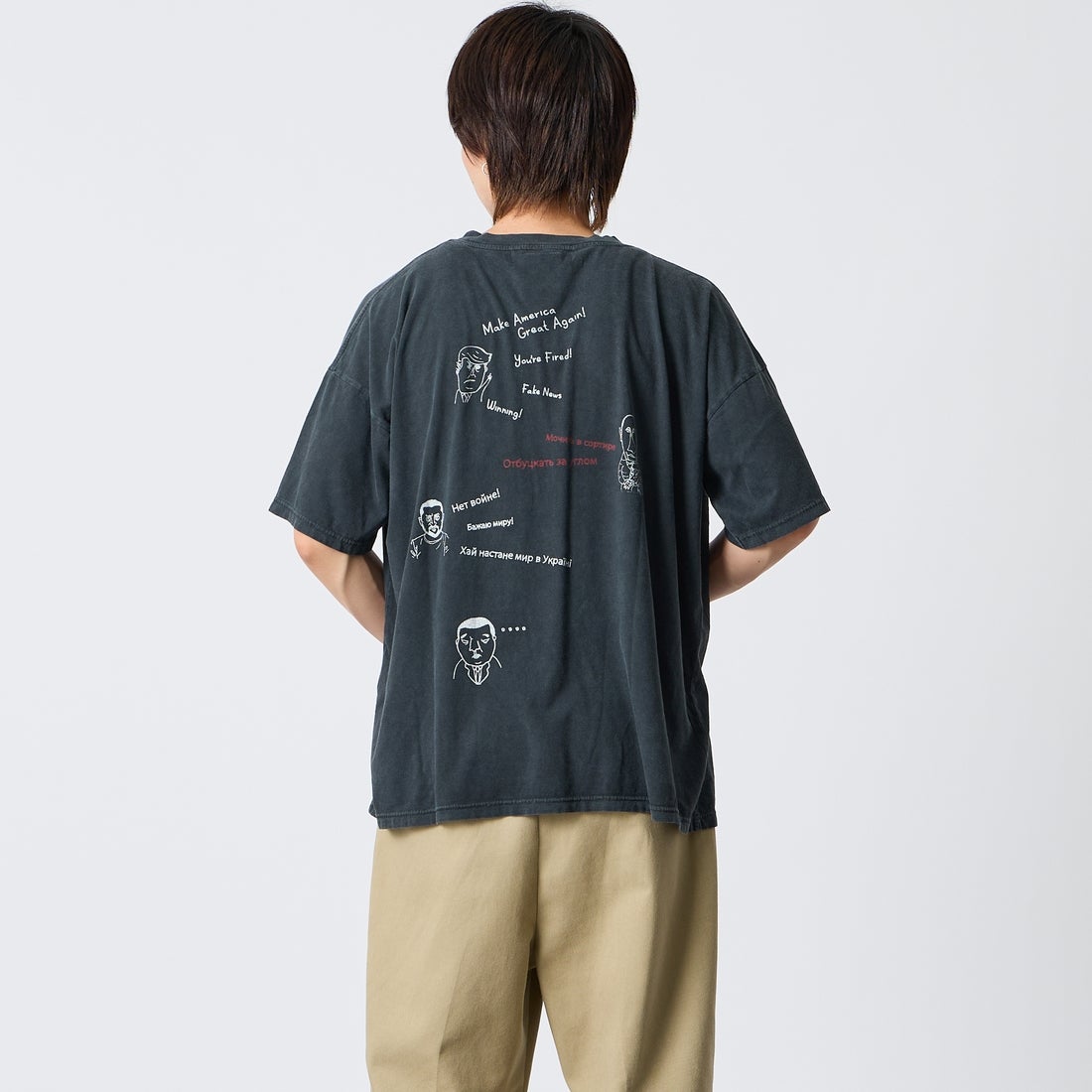 REMI RELIEF [レミレリーフ] 別注 SP加工ビッグプリントTシャツ RANDOM PRINT [RN30389197-JF] BLACK &&モデル身長：177cm 着用サイズ：S&&