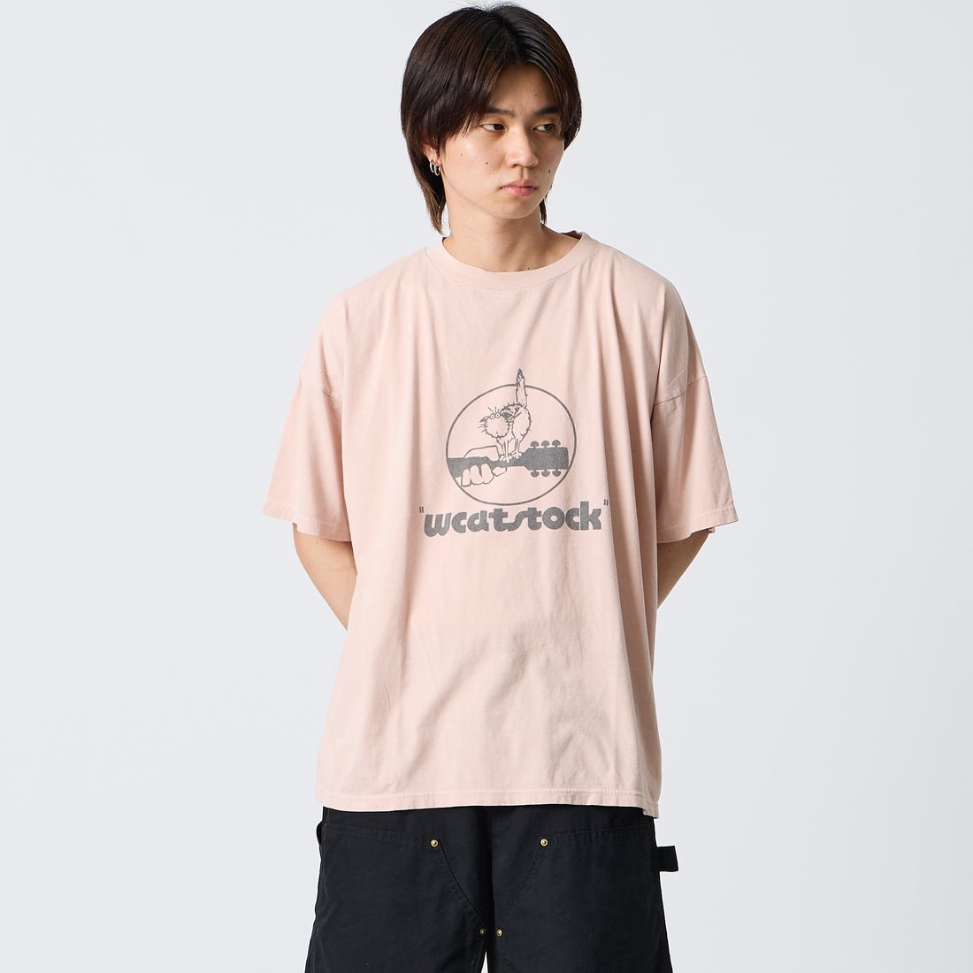 REMI RELIEF [レミレリーフ] 別注 SP加工ビッグプリントTシャツ WCATSTOCK [RN30389144-JF] L.PINK &&モデル身長：177cm 着用サイズ：S&&