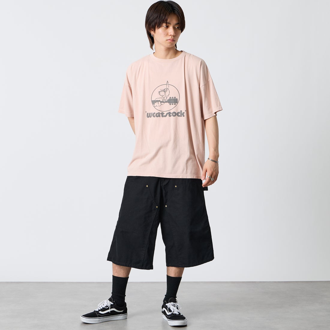 REMI RELIEF [レミレリーフ] 別注 SP加工ビッグプリントTシャツ WCATSTOCK [RN30389144-JF] L.PINK &&モデル身長：177cm 着用サイズ：S&&