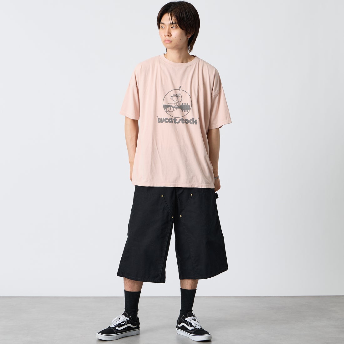 REMI RELIEF [レミレリーフ] 別注 SP加工ビッグプリントTシャツ WCATSTOCK [RN30389144-JF] L.PINK &&モデル身長：177cm 着用サイズ：S&&