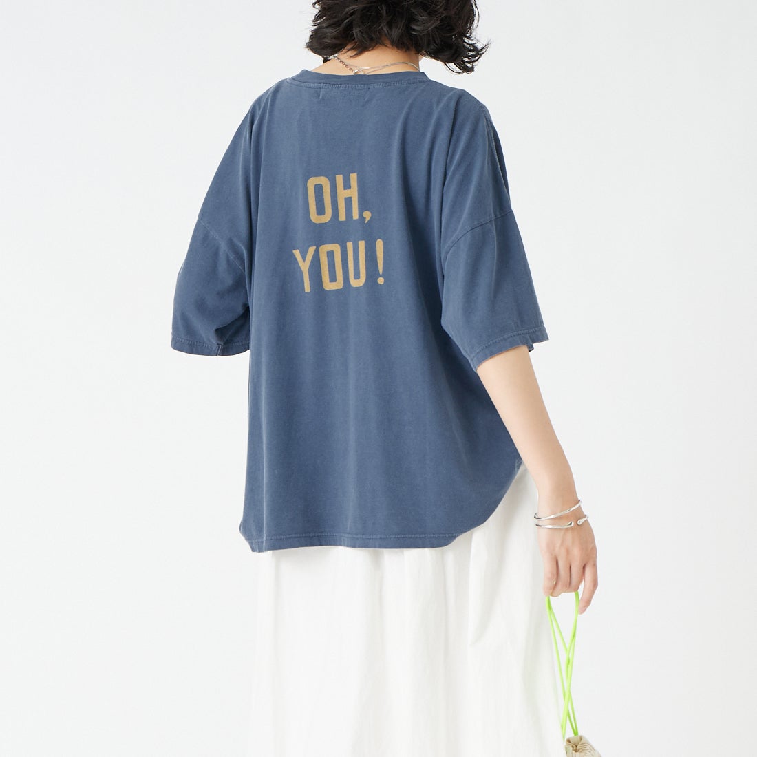 REMI RELIEF [レミレリーフ] 別注 SP加工ビッグプリントTシャツ OH. [RN30389196-JF] NAVY &&モデル身長：162cm 着用サイズ：F&&