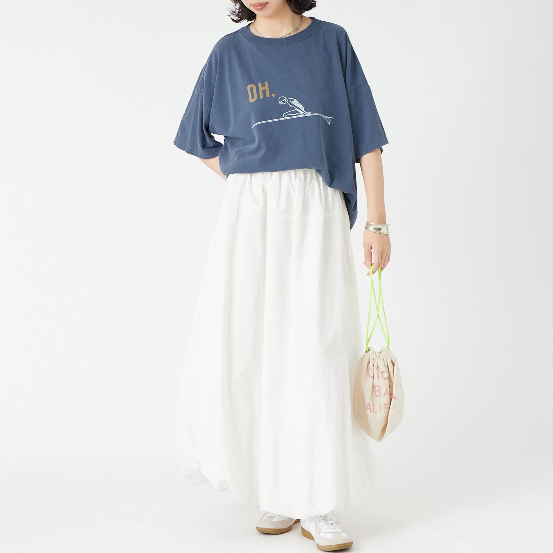 REMI RELIEF [レミレリーフ] 別注 SP加工ビッグプリントTシャツ OH. [RN30389196-JF] NAVY &&モデル身長：162cm 着用サイズ：F&&
