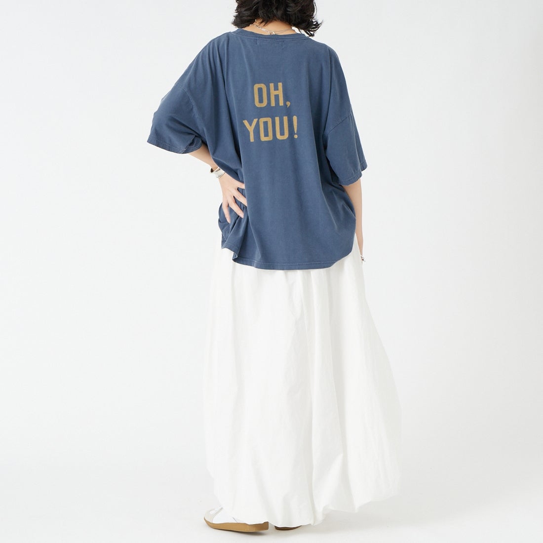 REMI RELIEF [レミレリーフ] 別注 SP加工ビッグプリントTシャツ OH. [RN30389196-JF] NAVY &&モデル身長：162cm 着用サイズ：F&&